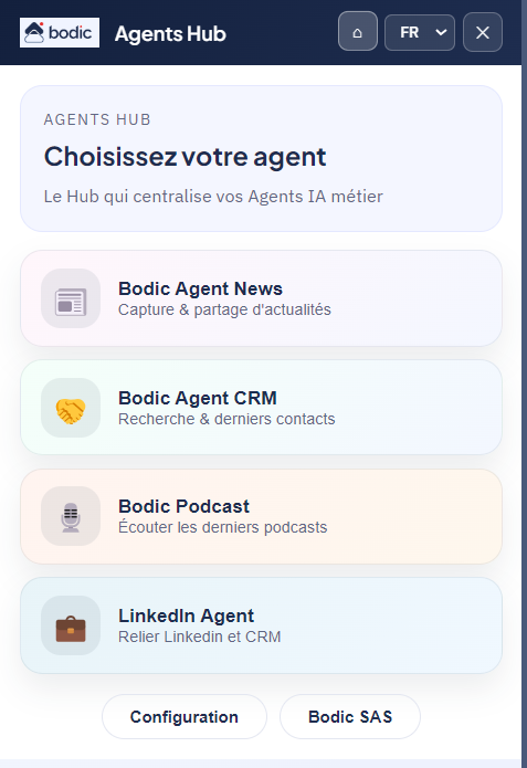 Bodic Chrome-Erweiterung — Agents Hub