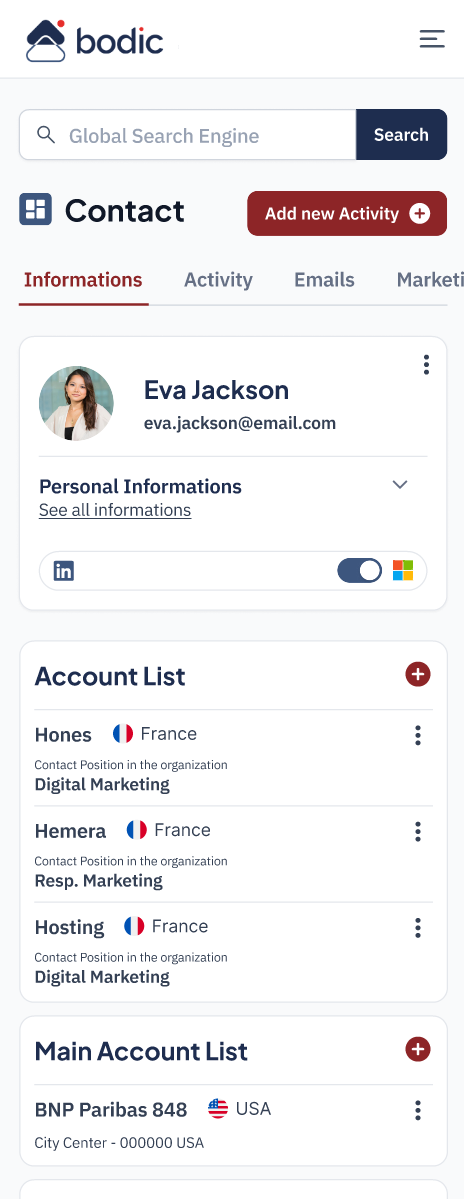 Bodic CRM — Responsive Ansicht: Desktop, Tablet, Mobil