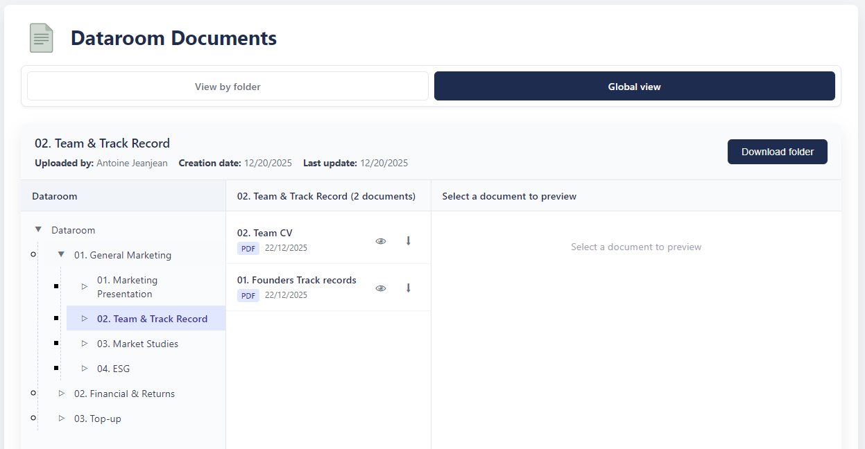 Amélioration Bodic Data Room - Vue globale