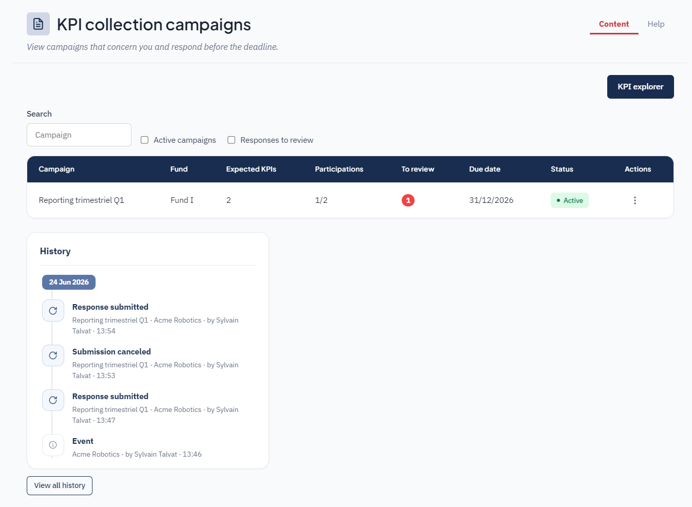 Campañas de recogida de KPIs